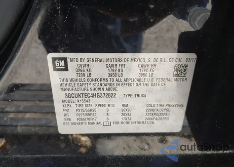 2017 Chevrolet Silverado 1500 High Country from USA, damaged, VIN 3GCUKTEC4HG372822